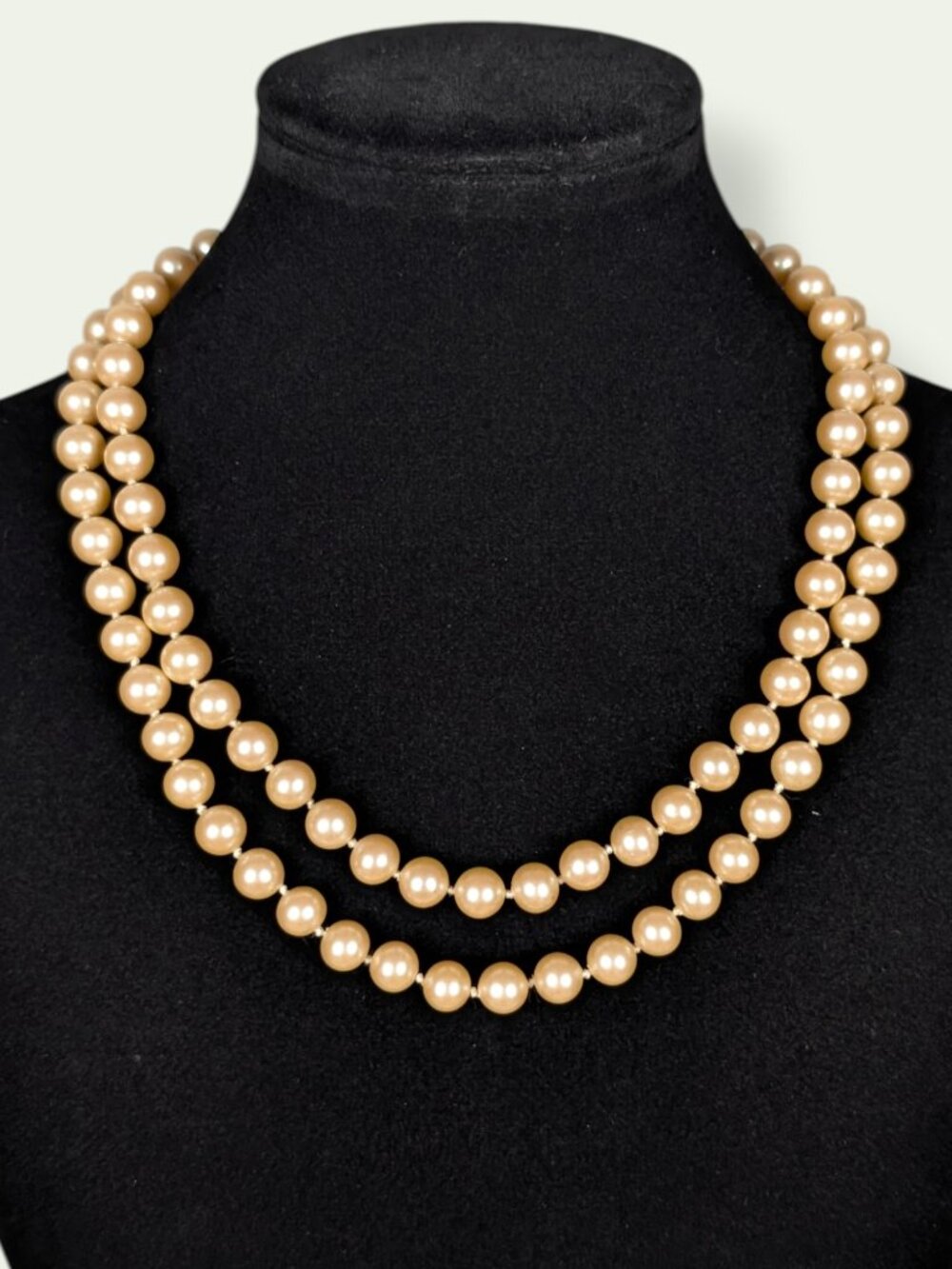 Vintage 2-Strand 7.5mm Beige Knotted Faux Pearl Necklace